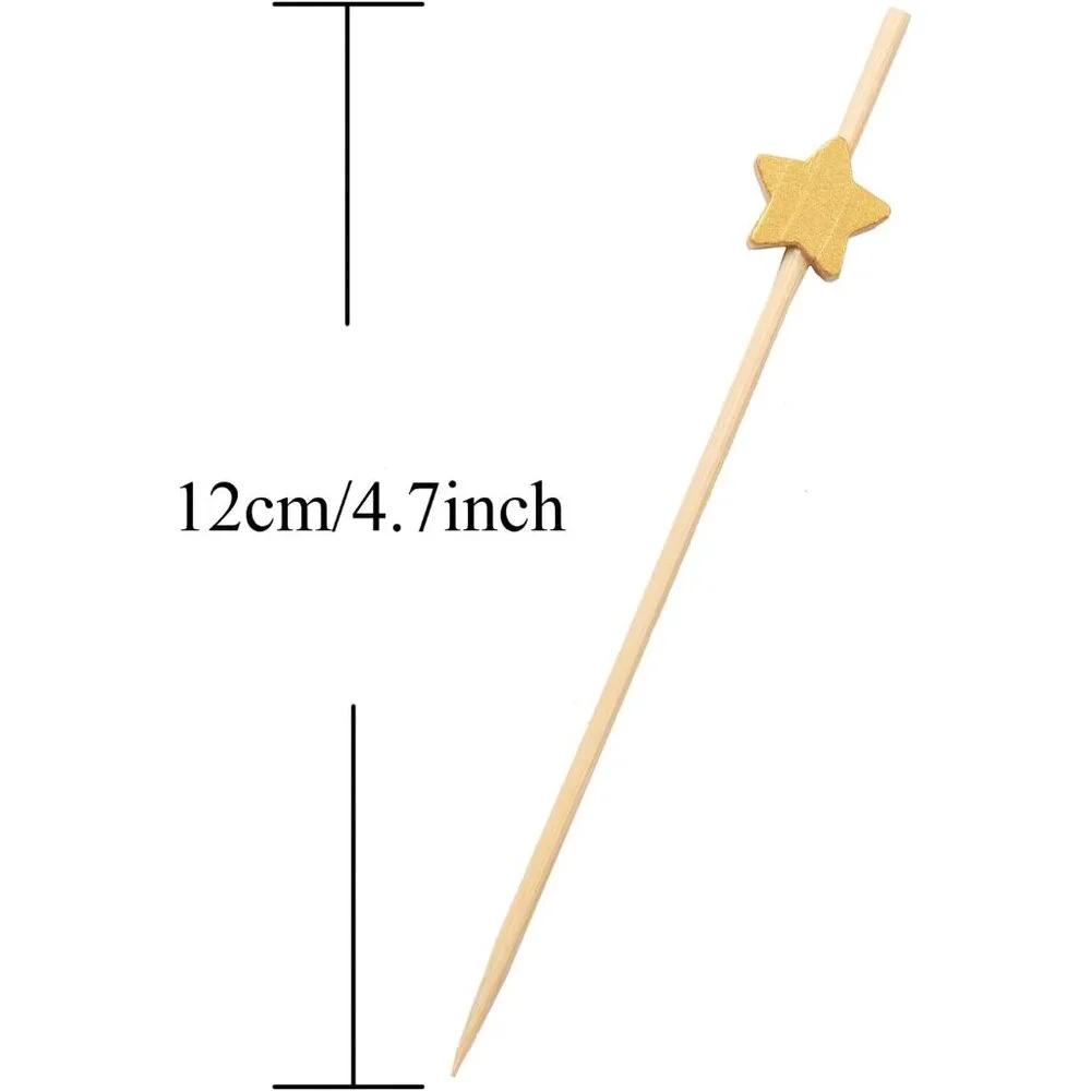 Premium Bamboo Cocktail Picks - 100 Eco-Friendly, Gold Star Sticks for Events